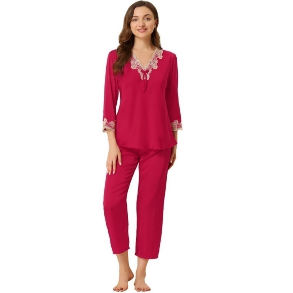 Allegra K Women's Soft Night Suit Pajama
Sets Red Small